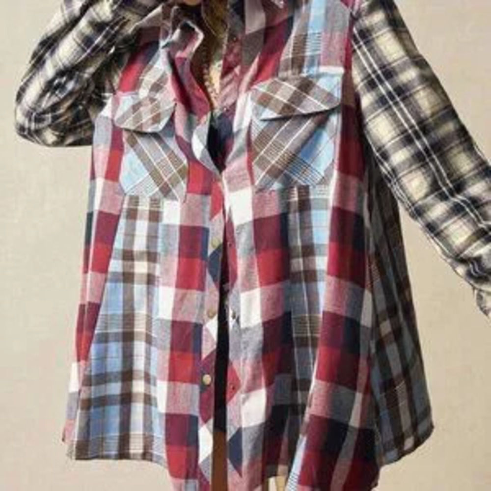 Multicolor Casual Women's Plaid Patchwork Woven Shirt